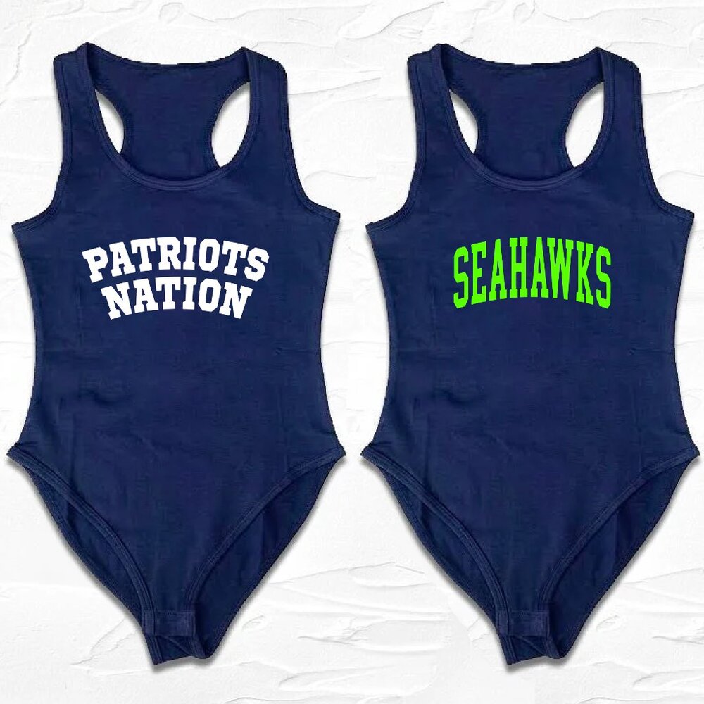Blue Women’s Football Racerback Outfit – Seattle + New England Fan Gear bodysuit